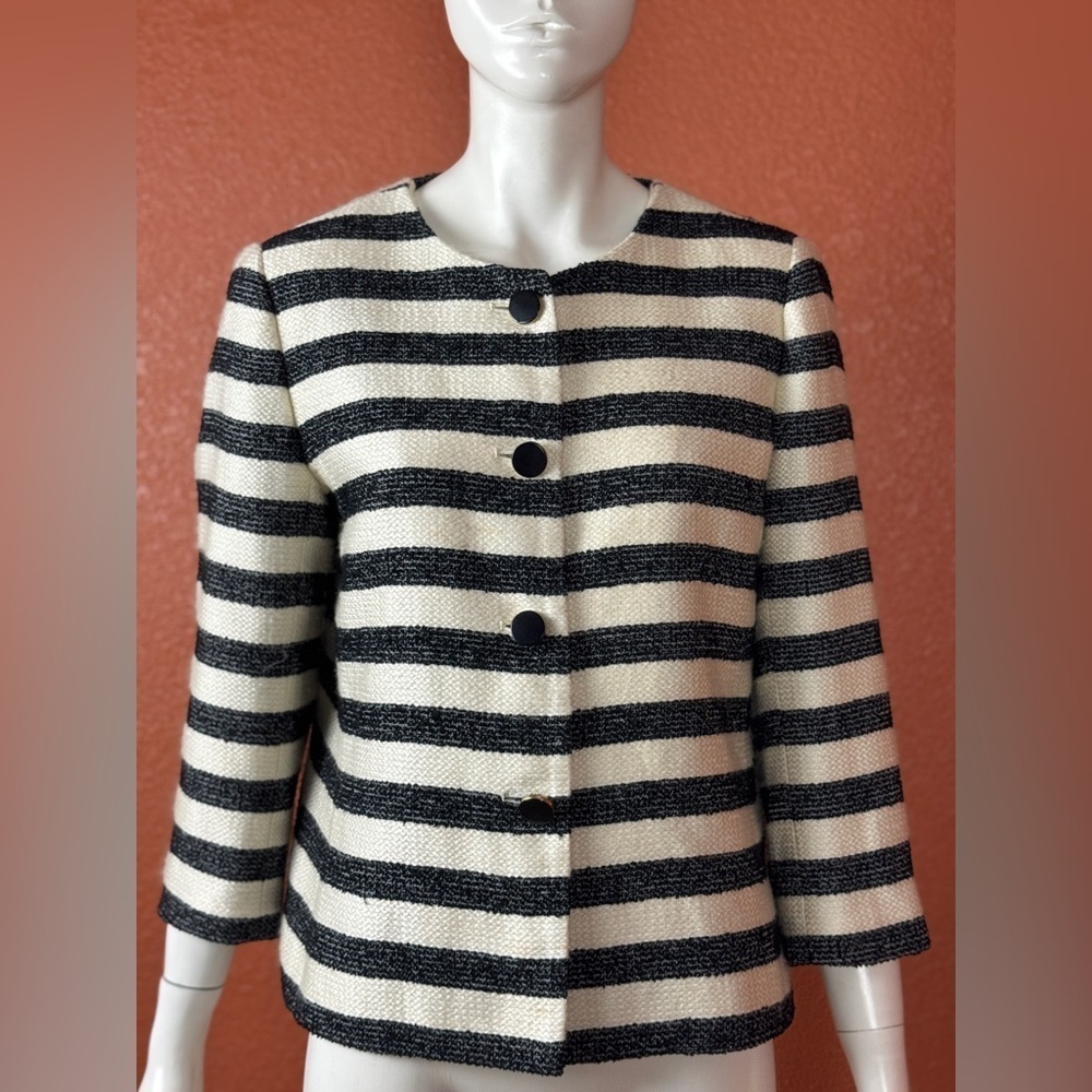 Talbots Black and Cream Striped Blazer